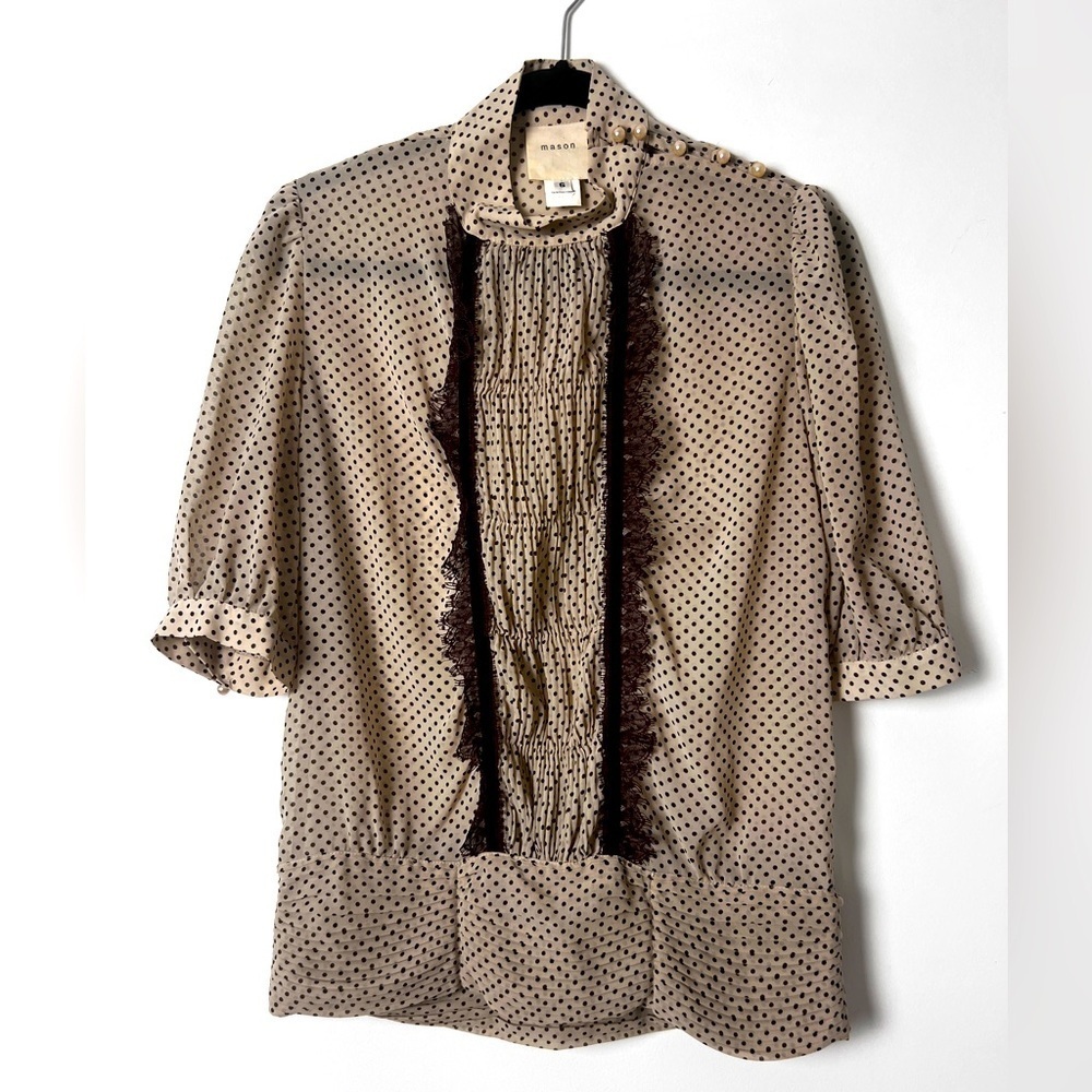 Mason Women's Cream Black Polkadot Retro Pearl Button Vintage Inspired Blouse